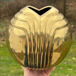 Vintage Gold Solid Brass Art Deco Vase Planter